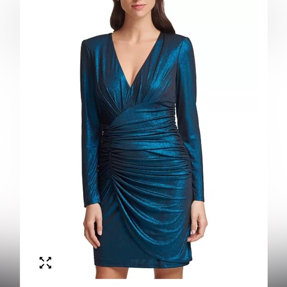 Vince Camuto Shimmering Teal Long Sleeve Dress - Picture 4 of 16